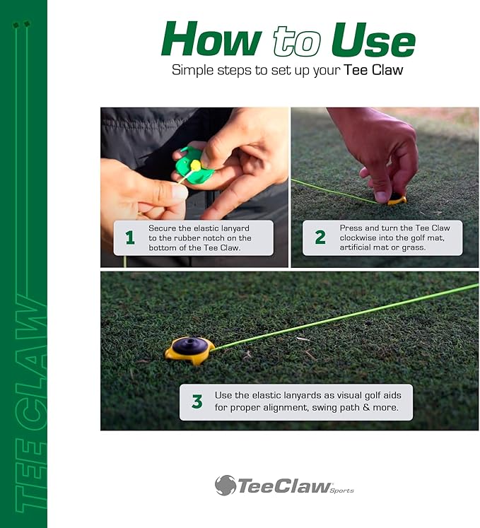 Tee Claw Golf Tee Holder, Golf Mat Tee, Golf Alignment String, Baseball Agility Training for Indoor and Outdoor, Made in The USA.