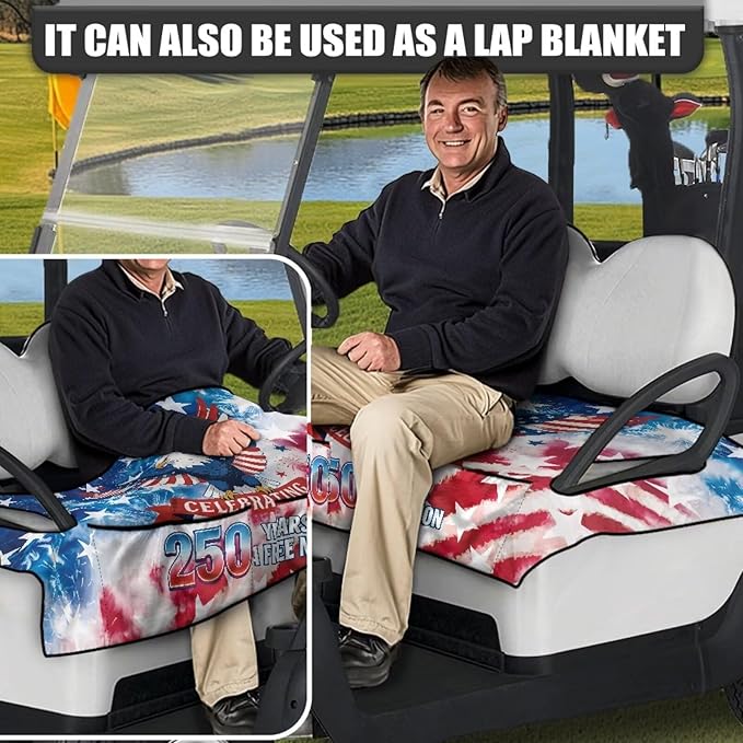Golf Cart Seat Covers, Universal Golf Cart Seat Towel Blanket with 4 Front Pockets & Nonskid Bottom Fits for Club Car 2 Person Seats Golf Carts