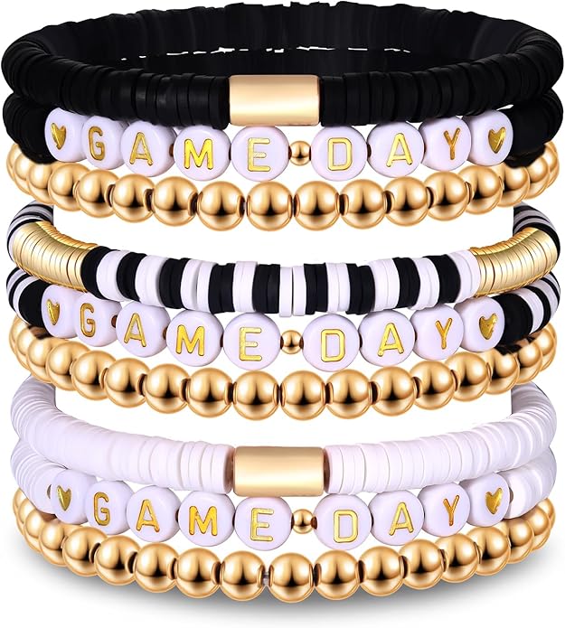 NLCAC 9 Pack Game Day Bracelets Stackable Heishi Beaded Stretchy Bracelet Preppy Jewelry Baseball Football Team Bracelets Sports Fan Accessories Gifts