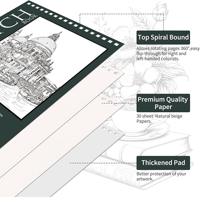 OSIMIG 5 Pack Sketch Book 8.5" x 11" Set, Top Spiral Bound Sketch Pad 150 Sheet - Image 4