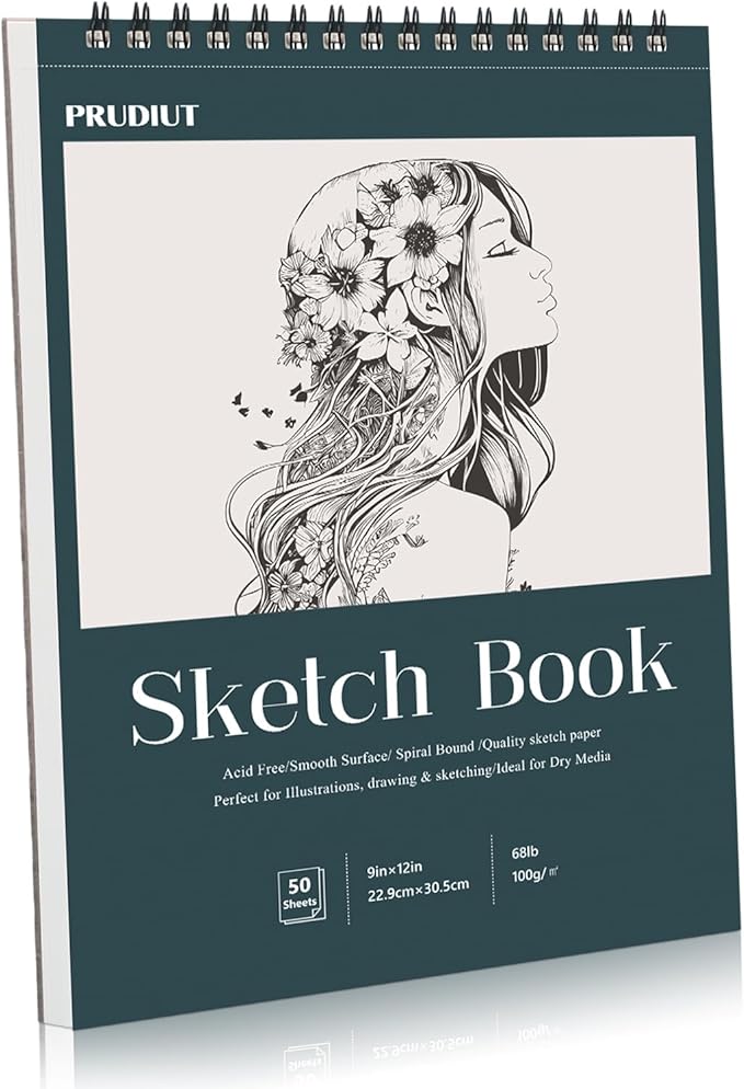 Sketch Book 9×12 inch, Spiral Bound Sketch Pad 50 Sheets, Acid-Free Sketchbook by Prudiut