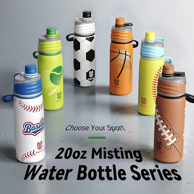 Soccer Water Bottle - 20oz Insulated Misting Water Bottles Stainless Steel 3D Textured - Soccer Accessories Gift for Kids
