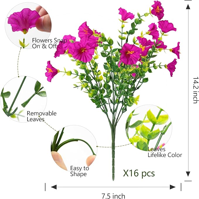 Artificial Flowers for Outdoors Spring Summer Decoration, 16 Bundles Fake Silk - Image 2