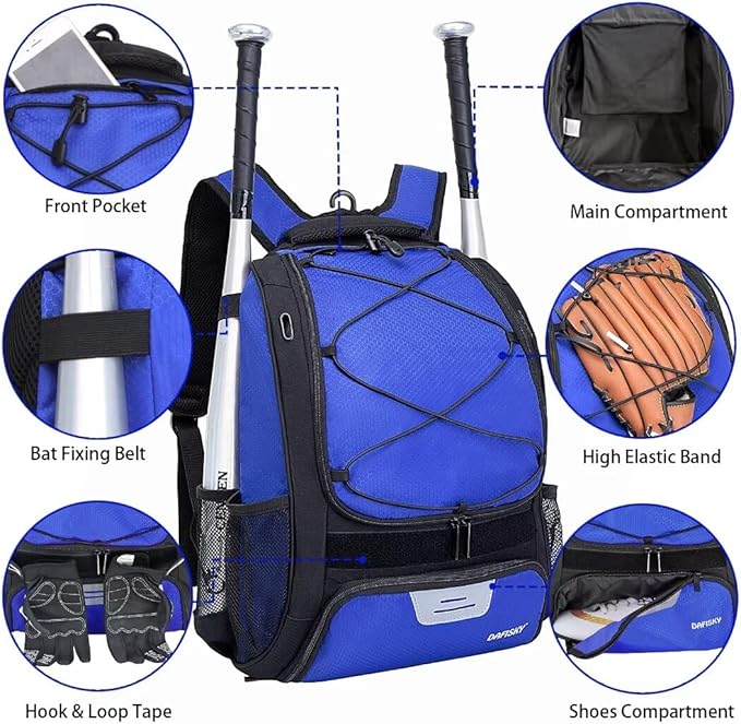 DAFISKY Baseball Bag Softball Backpack - Youth Adult T Ball Bat Equipment Bag with Bat Helmet Holders, Shoe Compartment