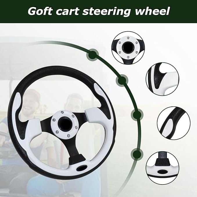 Golf Cart Steering Wheel, Skid Steering Wheel, Universal Golf Cart for Club Car EZGO RXV and TXT, Yamaha, Precedent Tempo, DS