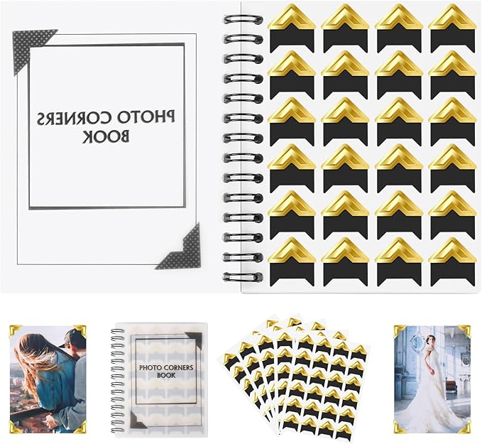 GOONAVI 15 Sheets 360 PCS Golden Black Acid-Free Photo Corners Notebook by GOONAVI