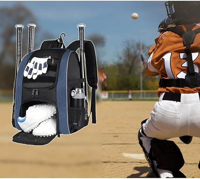 MATEIN Baseball Backpack, Lightweight Softball Bags with Shoes Compartment for Men, Large Capacity Baseball Bag Gifts for Adults with Fence Hook Hold 4 Tee Ball Bats, TBall Gear, Helmet