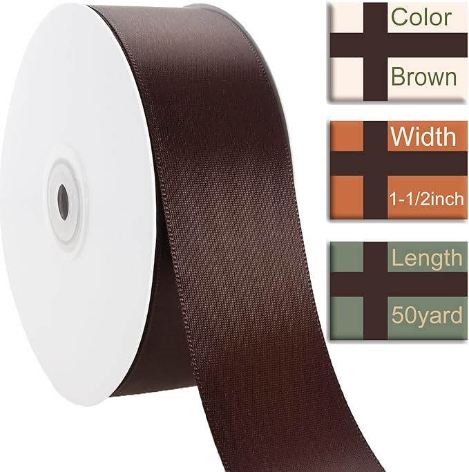 1 1/2 Inch Brown Ribbon, 50 Yards Craft Polyester Satin Ribbon Perfect - Image 2