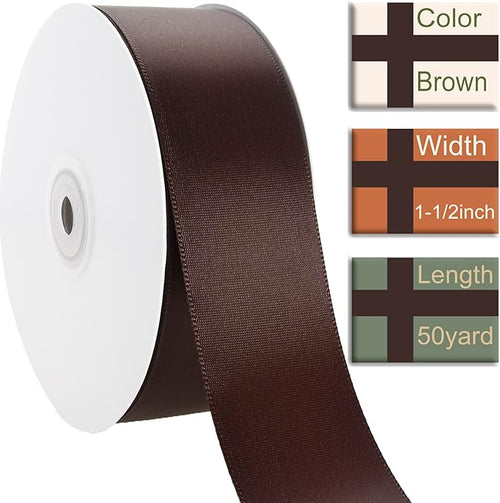 1 1/2 Inch Brown Ribbon, 50 Yards Craft Polyester Satin Ribbon Perfect - Image 2