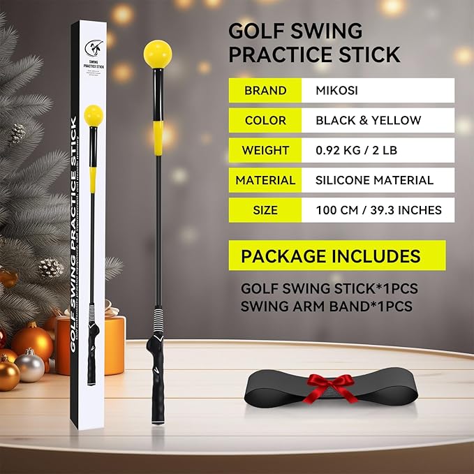 Golf Grip Trainer, Golf Swing Trainer Aid Warm-Up Stick for Strength Grip Tempo & Flexibility Training, Golf Training Aid with Arm Band for Practice Chipping Hitting Golf Accessories (Yellow)