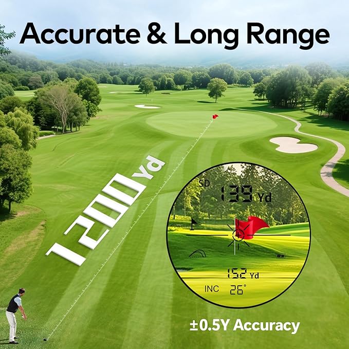 Magnetic Golf Rangefinder with Slope, 1200/1500Yd Range Finder Golf, Switch for Tournament, 7X Magnification Flag Lock, Rechargeable Distance Measurment Device Accessory for Men
