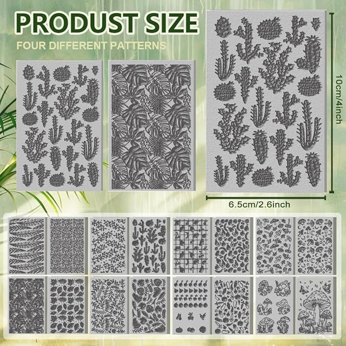 CHGCRAFT 16 Sheets Banana and Apple Clay Texture Mat Mushroom Pattern Polymer - Image 2