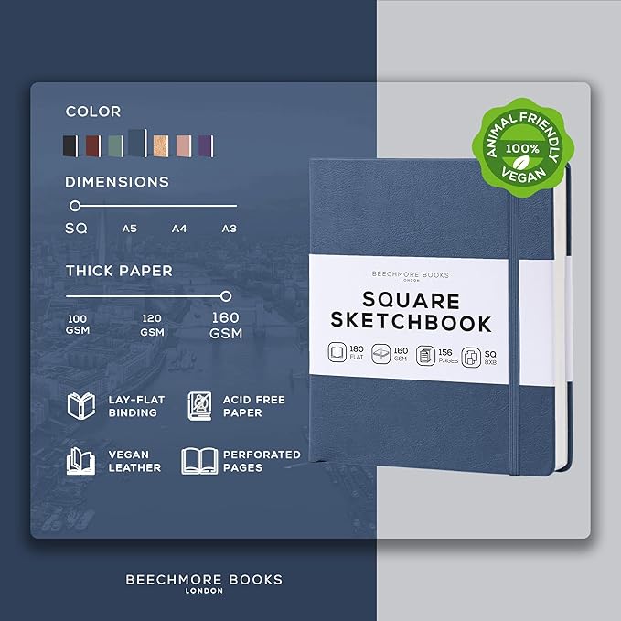 Beechmore Books Square Sketchbook – 8x8 Premium Vegan Leather Bound Large - Image 2