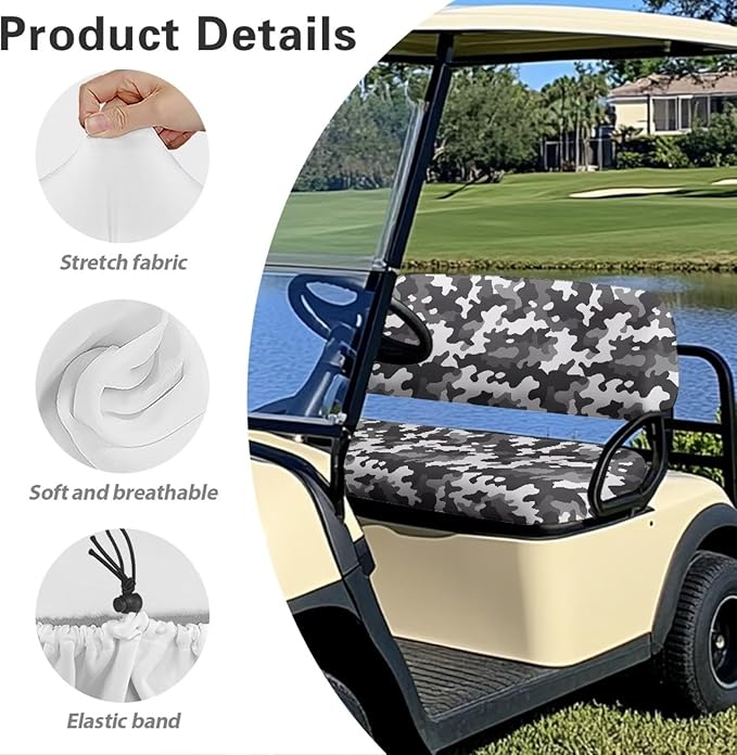 Bulopur Grey Golf Cart Seat Cover Camo Sport Golf Car Seat Cushion Cover for Most 2 Passenger Club Car Ez Go Golfcart Seats Cover Towel