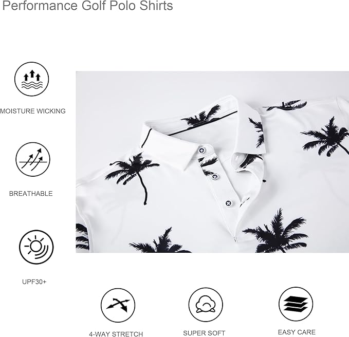 Alex Vando Mens Golf Shirt Moisture Wicking Quick-Dry Print Performance Polo Shirts for Men