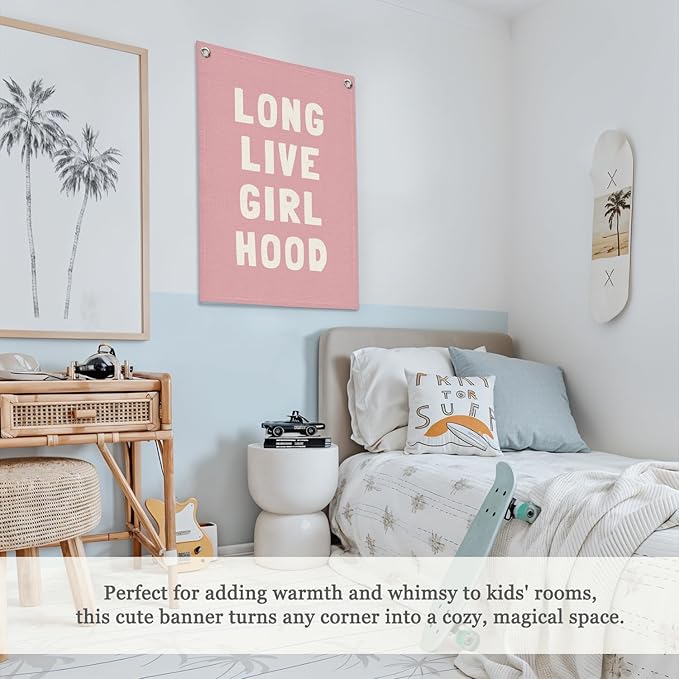 Toddler Girl Room decor, Long Live Girlhood Pink Linen Banner, Nursery Playroom - Image 4