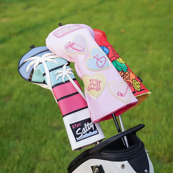 mytag Golf Head Covers Pink, No Bad Days On The Course Golf Club Covers Driver Fariway Hybrid Headcover for Women Girls