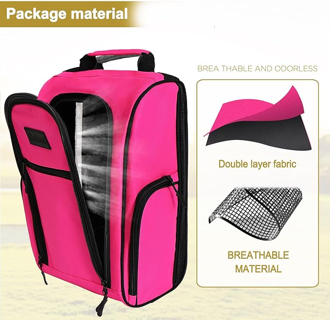 Goloni Golf Shoe Bag for Men Women, Ventilated Golf Shoe Bag with Side Pockets, Lightweight Portable Golf Shoe Carrier for Golf Shoes, Tees, Balls & Accessories,Pink