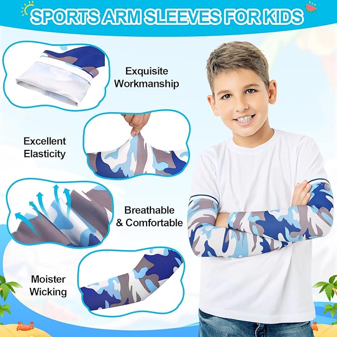 Baseball Arm Sleeves for Kids 20 Pairs UV Sun Protection Cooling Compression Sleeves to Cover Arms for Boys Girls
