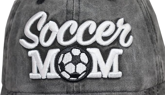 Distressed Soccer Mom Baseball Cap for Women, Adjustable Washed Embroidered Sun Hat for Mama