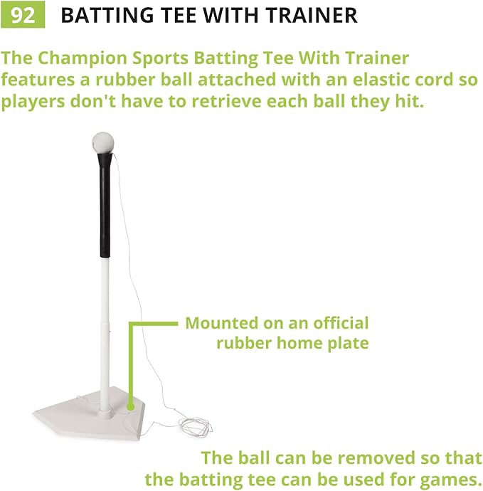 Champion Sports Deluxe Batting Tee – Adjustable Rubber Baseball & Softball Tee on Home Plate, Multiple Styles