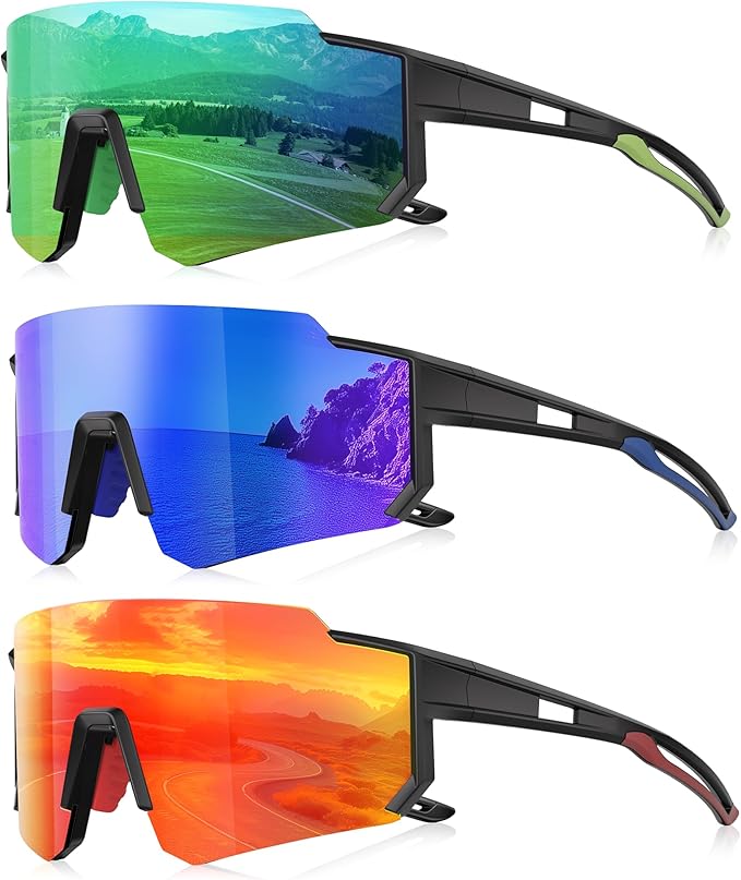 3 Pack Polarized Sunglasses for Men Women, Sports Mens Sunglasses with UV Protection for Baseball Cycling Running