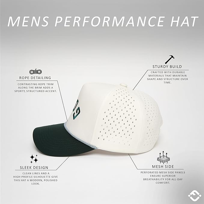 Funky Junque Performance Waterproof Golf Rope Hat – Cool Breathable Workout 5 Panel Snapback Cap for Men