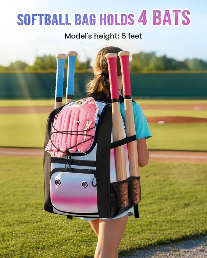 MATEIN Softball Bag, Lightweight Baseball Backpack with Shoe Compartment, Baseball Bag with Fence Hook for TBall Bat & Equipment, Softball Gifts Catchers Backpack for Women Fit Catcher’s Mitt, Helmet