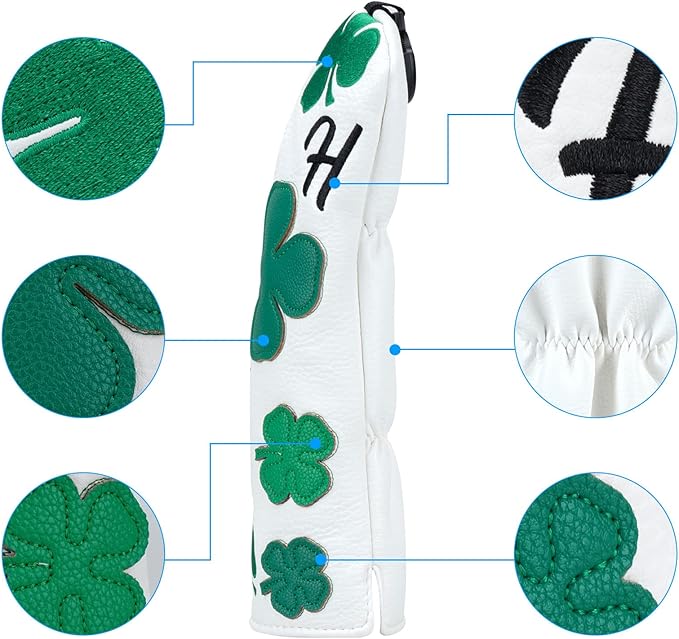 Craftsman Golf Green Lucky Clover Driver Wood Hybrid Headcover Blade Mallet Putter Cover for Scotty Cameron Taylormade Odyssey Also for Custom Version with Your Name Stitched