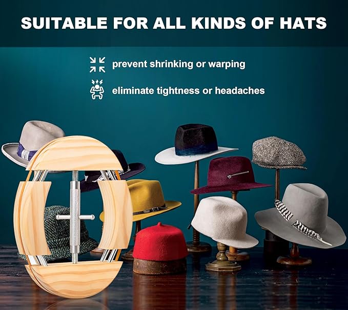 4 Way Hat Stretcher, Hat Stretcher for Fitted Hats, Heavy Duty Hats Shaper Extender w. Lever Wrench for Men All Kind of Caps