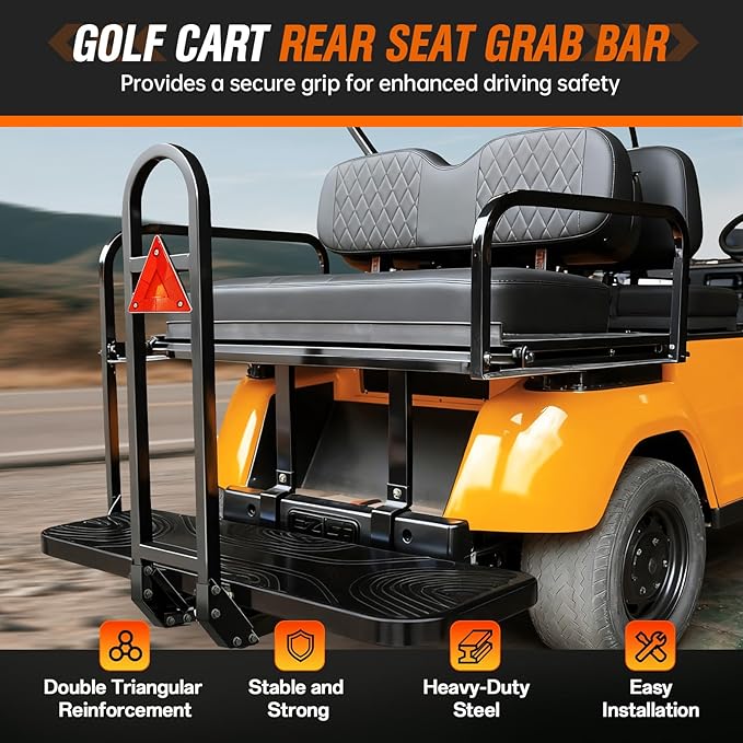 Golf Cart Rear Seat Grab Bar, Fits Club Car EZGO Yamaha(2+2) /(4+2) Passenger Golf Cart with Metal Footplates, Universal Golf Cart Safety Grab Bar, Detachable & Easy to Install