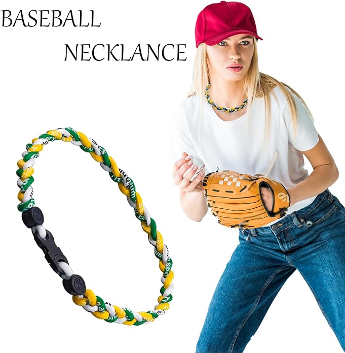 18inch Baseball Necklace,Fashion Tri-Braided Rope Tornado Necklace for Sports Fan