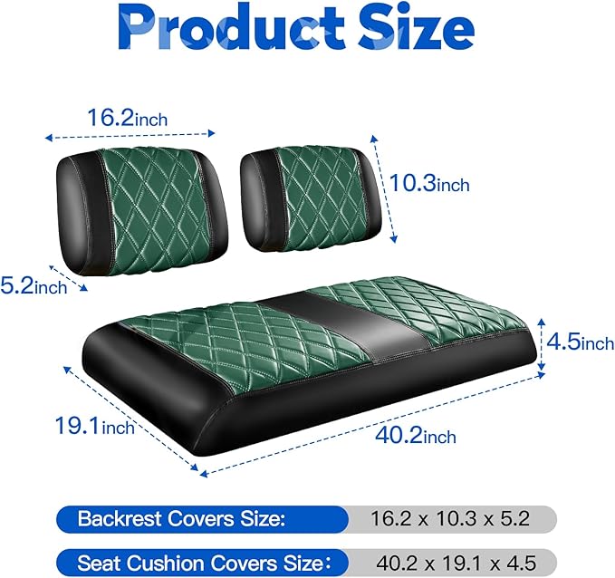 NOKINS Golf Cart Seat Covers Fit Club Car DS Pre-2000 OEM Standard Seat Cushion, Golf Cart Vinyl Diamond Front Seat Covers, Soft/Scratch-Resistant/No Stapler Needed