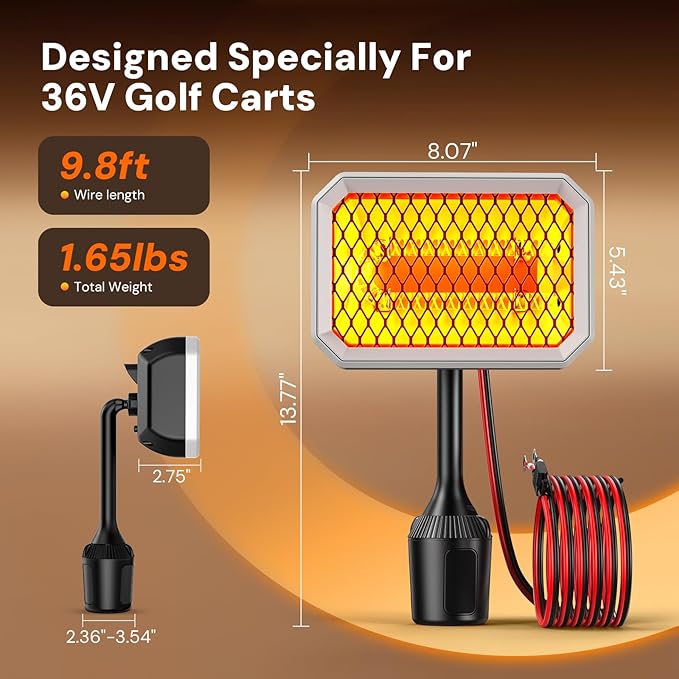 36V Electric Golf Cart Heater, 400W Carbon Fiber Heater Hardwired to Battery for/Club Car/EZGO/Yamaha, Safe & Warmth, Fast Heating, 36V Golf Cart Accessories Gifts for Men