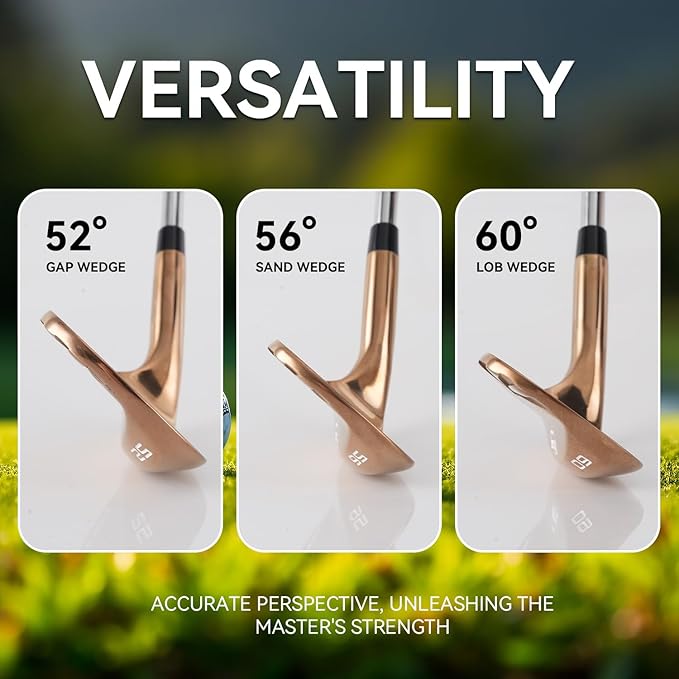 Golf Wedges for Men Right Hand 52/56/60 Degree, Full Face CNC Milled Golf Wedge Set with Gold & Color Coating, Sand Lob Gap Wedge with Enhanced Spin & Control, Premium Grip Golf Club Gift