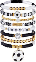 Huquary 8 Pack Sports Bracelets for Women Mom Soccer Baseball Football Volleyball Basketball Stackable Heishi Clay Beaded Bracelet Accessories Fan Outfits Jewelry Gifts for Sports Party Favor