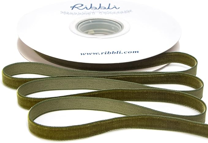 Ribbli Moss Green Velvet Ribbon, Polyester Velvet 3/8 Inches Continuous10-Yard by Ribbli