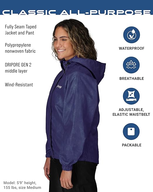 FROGG TOGGS Women's Classic All-Purpose Waterproof Breathable Rain Suit, Purple and Black, Small