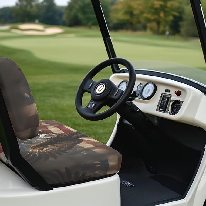 Yewatlles Vintage Fly Eagle Golf 2 Piece Soft Anti-hot Golf Cart Seat Cover with Universal Fit 2 Passenger Golf Car Lightweight Protective Accessories