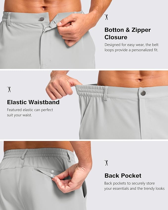 Pudolla Men's Casual Shorts 7"/9"/5" Lightweight Golf Shorts with 3 Pockets Stretch Quick Dry Comfy Work Shorts