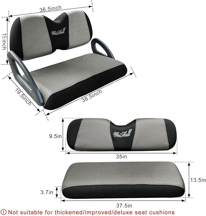 Golf Cart Seat Covers Front and Rear Set Fit for Club Car Precedent Club Car Tempo Yamaha G29 Front Seat Cushion and Aftermarket Universal Back Seat Cushion Covers Black&Grey