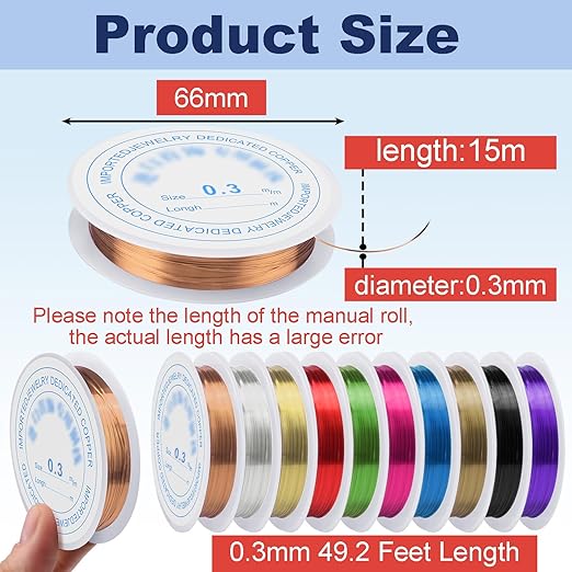 0.3 mm Dia. 10 Rolls Copper Jewelry Wire, 10 Assorted Colors Beading Wire - Image 2