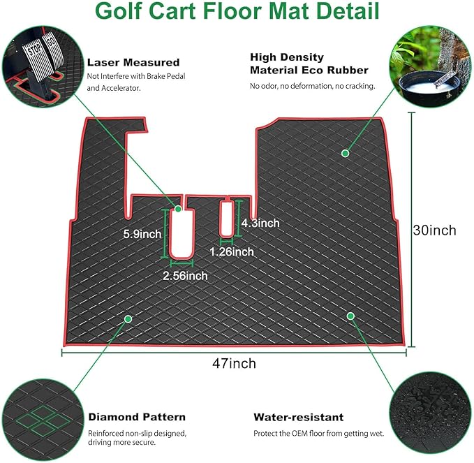 Golf Cart Floor Mat for ICON i20 i40 Full Coverage Floor Liner Mat Replacement Compatible with iCON Golf Carts (i20, i40) and Advanced EV (Gen1) Rubber Non-Slip Easy to Clean