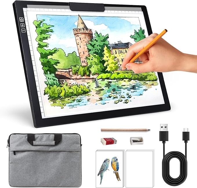Rechargeable A4 Light Box with Padded Case, led Light pad with Built-in Stand & by Zocelight