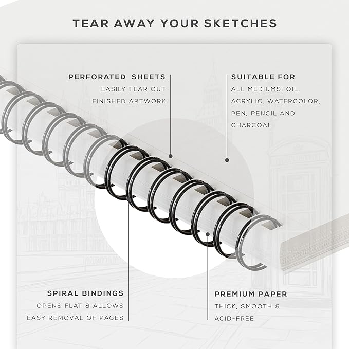 BEECHMORE BOOKS Mixed Media Spiral Sketchbook A4 9×12 – 300 GSM Heavyweight - Image 3