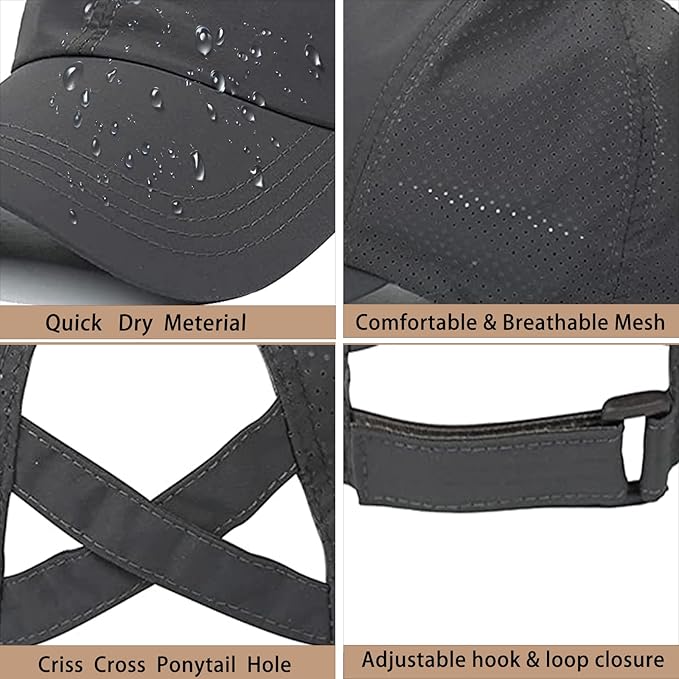 Womens Ponytail Hat Baseball Cap, Adjustable Criss Cross Baseball Cap High Bun Unisex Quick Drying Trucker Hats