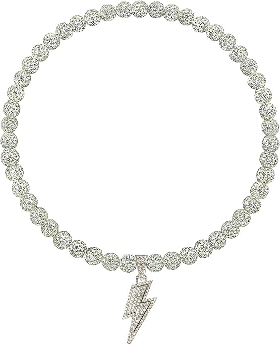 Baseball Necklace for Men 16/18/20 Inch Bling Ice Collection Lightning Bolt Pendant Necklace for Women Rhinestone Clay Beaded Discoball Accessories Gifts for Baseball Team Players Lovers