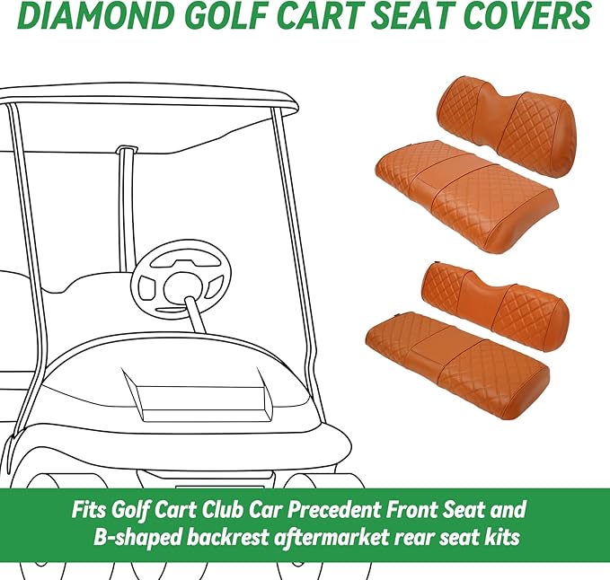 XUANYUDG0769 Golf Cart Front and Rear Seat Covers for Club Car Precedent 2004-up OEM Ordinary Front Seat and Aftermarket Common Rear Seat Kits, No Stapler Vinyl Leather Diamond Club Car Seat Covers