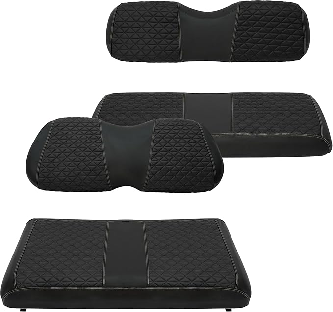 XUANYUDG0769 Golf Cart Front and Rear Seat Covers for EZGO TXT/RXV Club Car DS/Precedent Yamaha G29, Vinyl Leather Made/Adjustable Straps and Retractable Buckle/No Stapler Required,4PCS