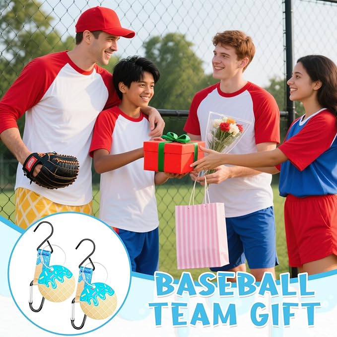 Eyourlife Dugout Organizer Fence Hook Baseball Softball Gift for Bag Backpack Glove Helmet Drinking Bottle Hanging with Name Luggage Tags Charms Team Gift for Coach Mom 2set blue ice cream drip 1 hook